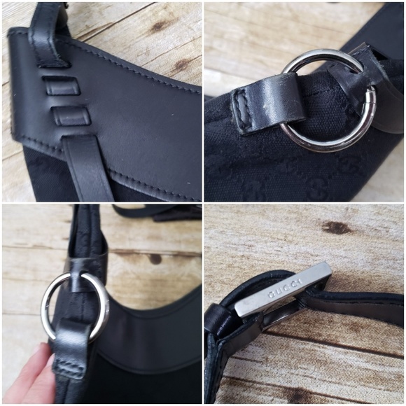 GucciGg Monogram Supreme Half MoonCrescent Shoulder Black LeatherCanvas Hobo - Picture 3 of 8